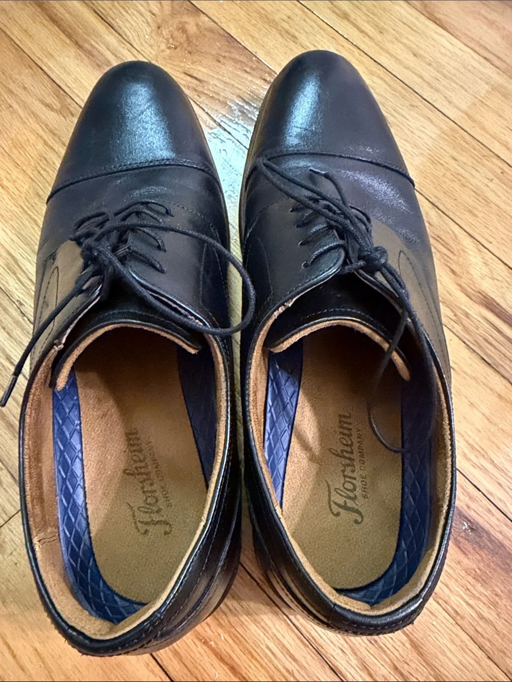 Sz 10M Florsheim Men's Black Leather Cap-Toe Dress Oxfords